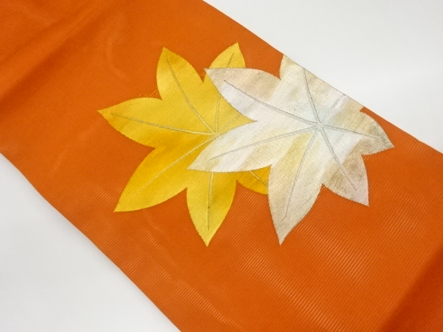 JAPANESE KIMONO / VINTAGE NAGOYA OBI / FOR SUMMER / WOVEN MAPLE LEAVES